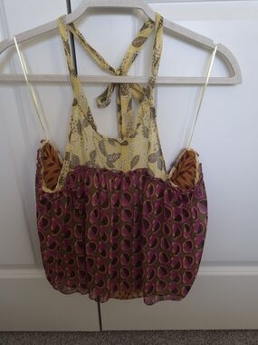 Zara Yellow & Magenta Mixed-Print Halter Camisole